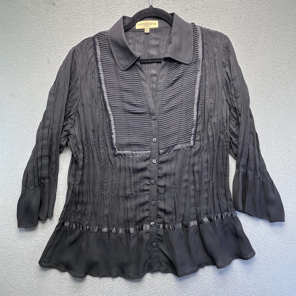 Notations Woman Black Crinkle Pleated 1X Witchy Whimsygoth Gothic Peplum Top